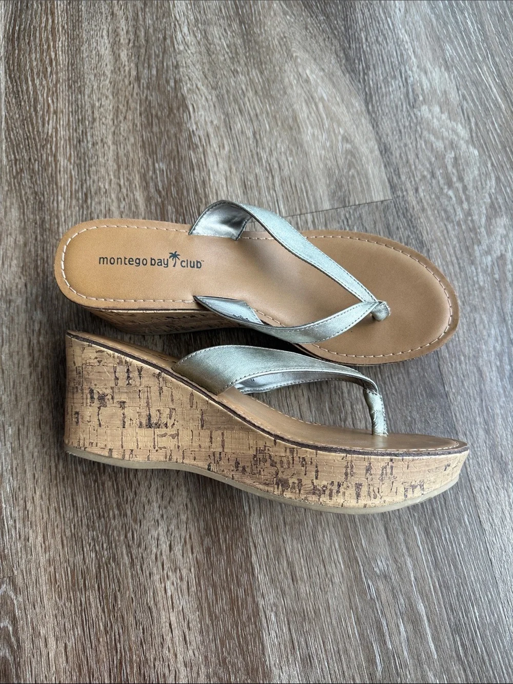 Montego Bay Club Y2K Silver Metallic Cork Wedge Sandals